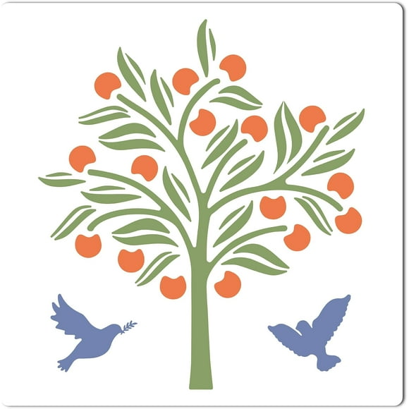 30×30cm Tree of Life Stencil Bird Template Large Reusable Sign Square Furniture Plastic Stencils for Painting on Wood Wall Scrapbooking Card Floor DIY Home Crafts