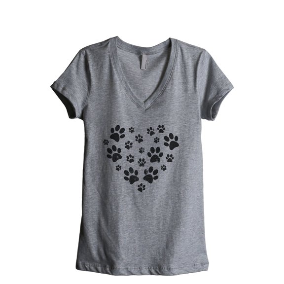 Paw Dog Heart Women's Fashion Relaxed V-Neck T-Shirt Tee Heather Grey Medium