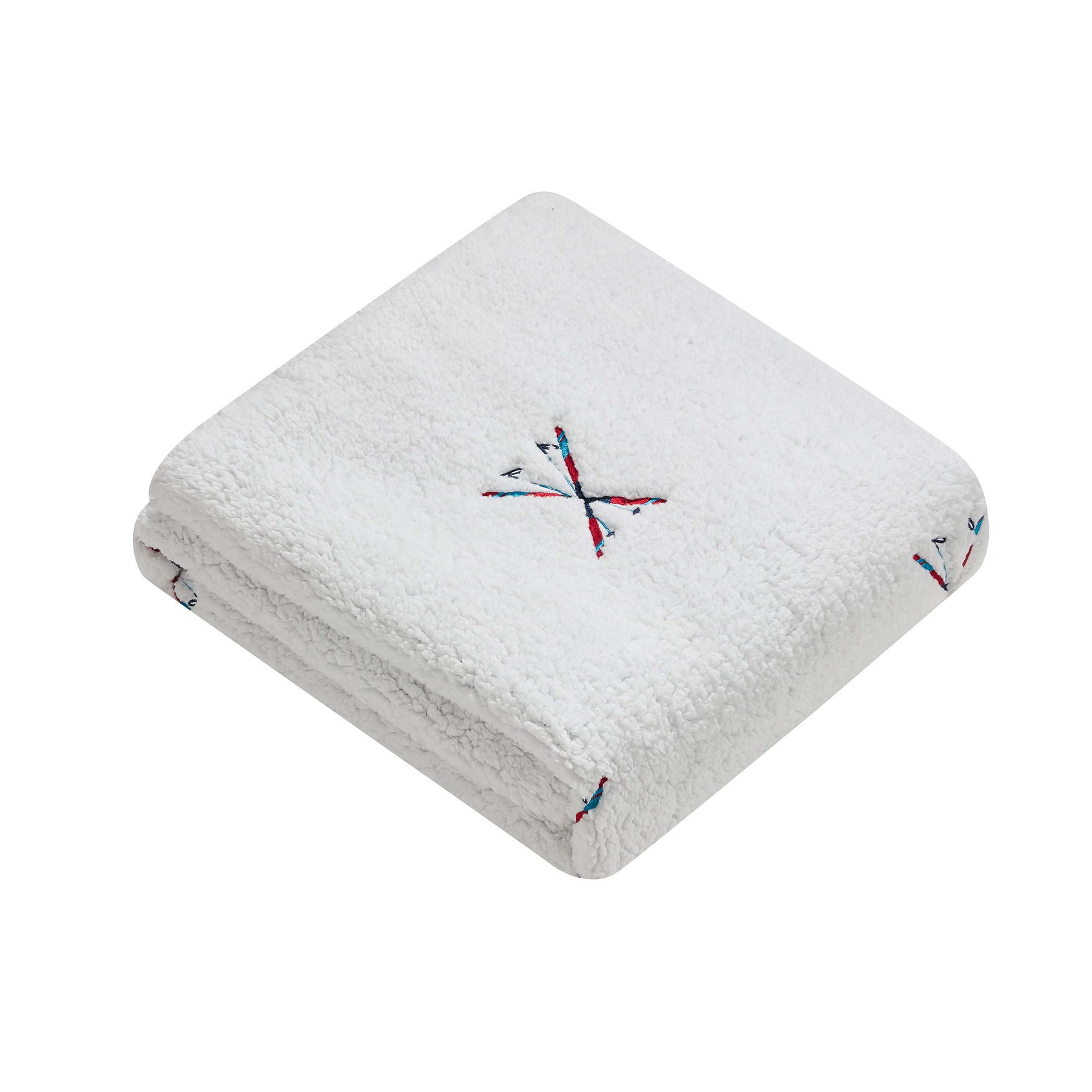 VCNY Home Whipstitch Holiday Crossed Skis White Motif Sherpa Throw, 50" x 60"