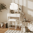 thumbnail image 2 of ELECWISH Makeup Vanity Desk with Mirror and Lights, Makeup Vanity Set with Drawers, Small Dressing Up Table, 3 Lighting Modes Dresser Desk and Cushioned Stool Set for Bedroom White, 2 of 14