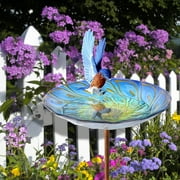 Glass Bird Bath, Garden Outdoor Birdbaths Birdfeeder with Metal Stake Peacock