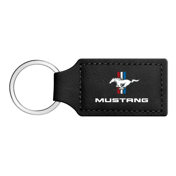 iPick Image for Ford Mustang Tri-Bar Rectangular Black Leatherette Key Chain, Official Licensed