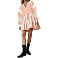thumbnail image 7 of Annhoo Womens Oversized Sweatshirt Dresses Fall Long Sleeve Lapel Neck Pleated Mini Dress Fashion Color Block Dresses, 7 of 7