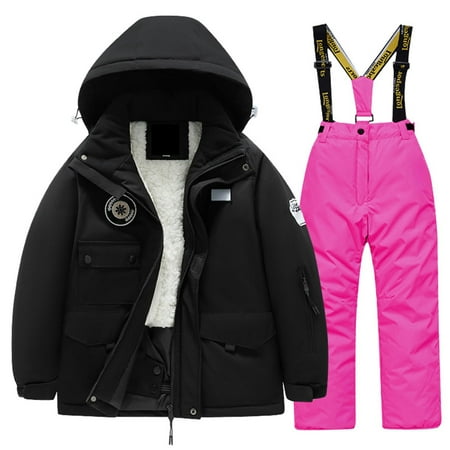 XFHLMJFF Kids Ski Suit Snowsuit With Hooded Children Waterproof Windproof Ski Overall Winter Snowboarding Warm Snow Suits Long Sleeve Jacket and Pants 2Pcs for 8-10 Years