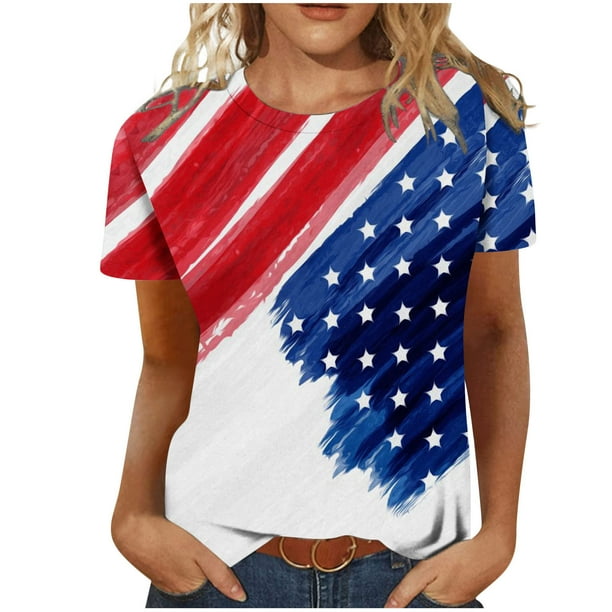 American Flag Shirt for Women Clearance Juebong USA 4th of July