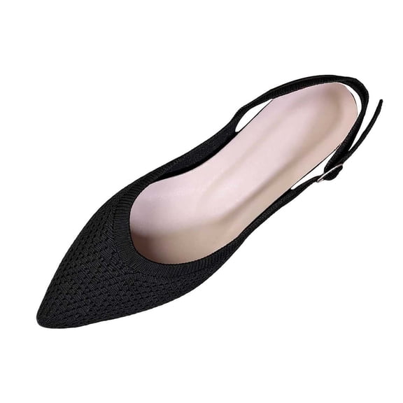 hopeusnice Knit Pointed Toe Slingback Flat Ballet Flats Women Minimalist Daily Footwear Black 36