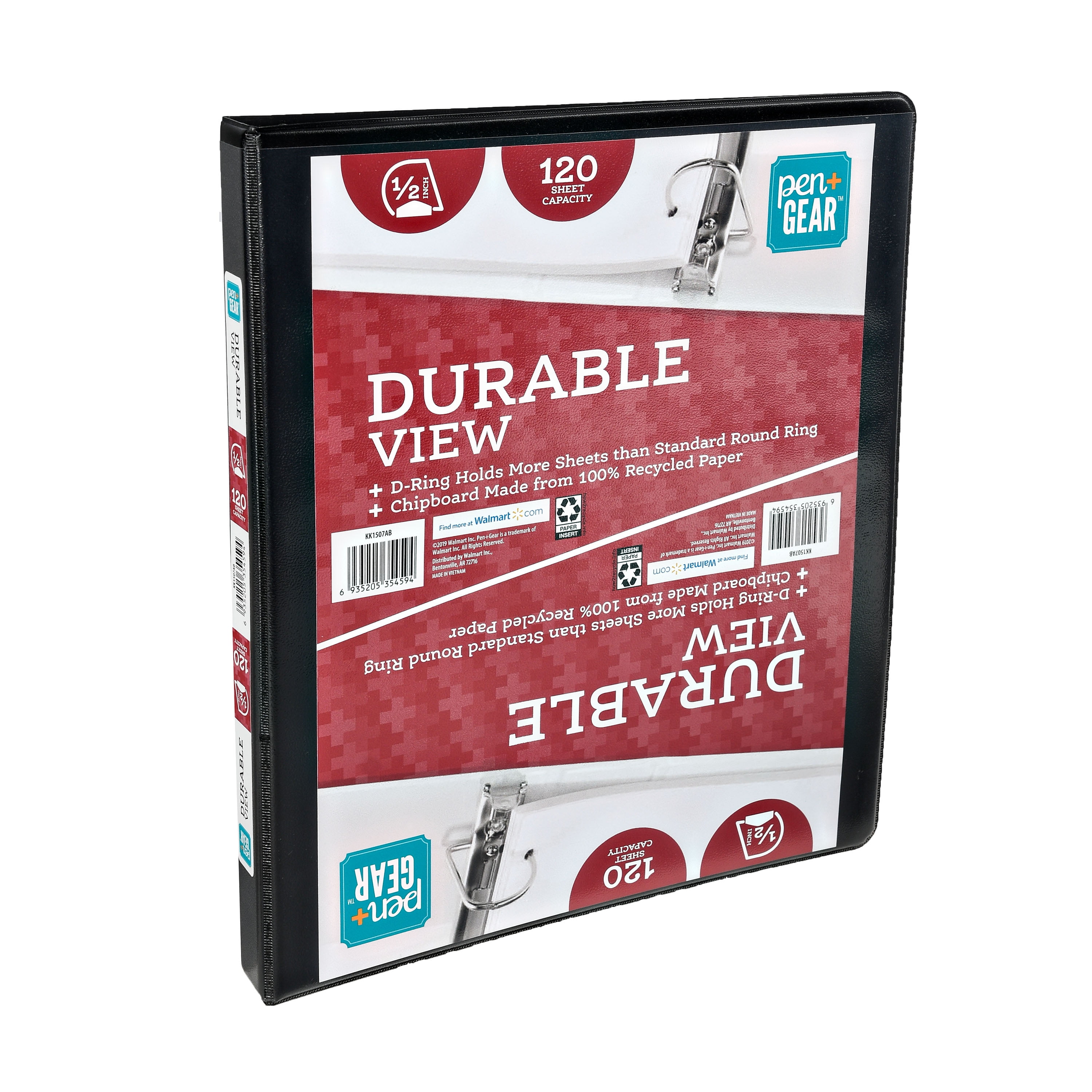 Pen + Gear 3Ring Durable View Binder, 1/2 Inch, Black, Slant Ring