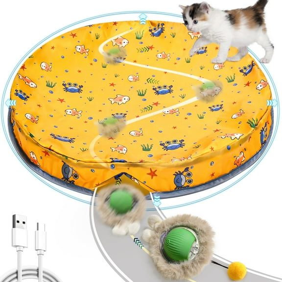 TAYYIC Interactive Hunting Toy Ball & Cover Set for Cats and Dogs - Fast Rolling Green Ball in Yellow Hunting Pouch, Hide & Seek Game, 1-Pack