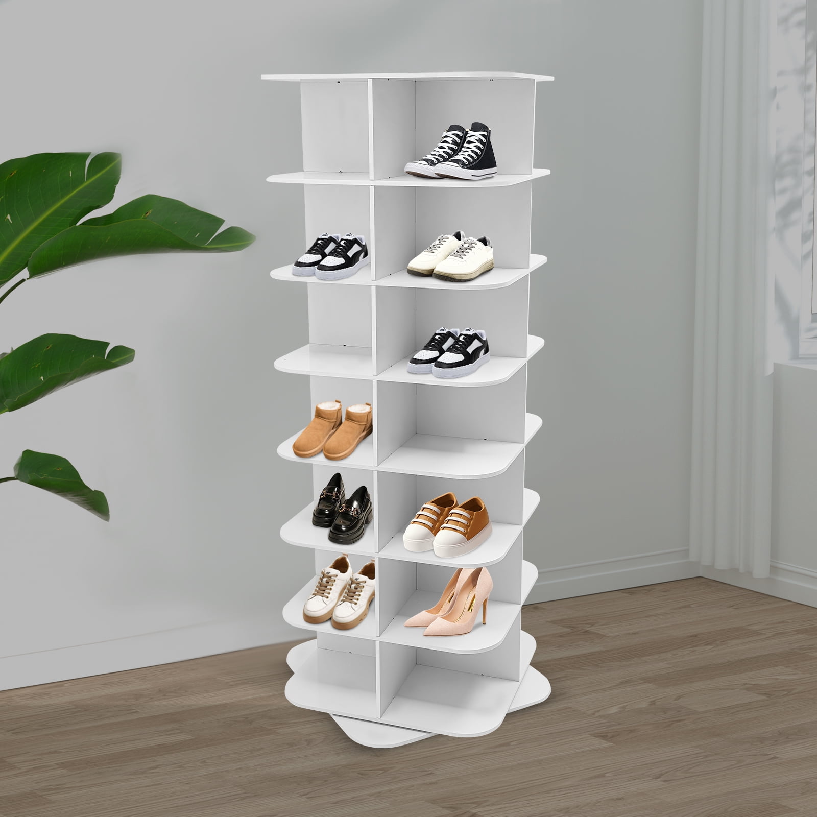 7-Tier Rotating Shoe Rack 360° Spinning Square Shoe Tower 28-Pair Large Capacity Shoe Organizer