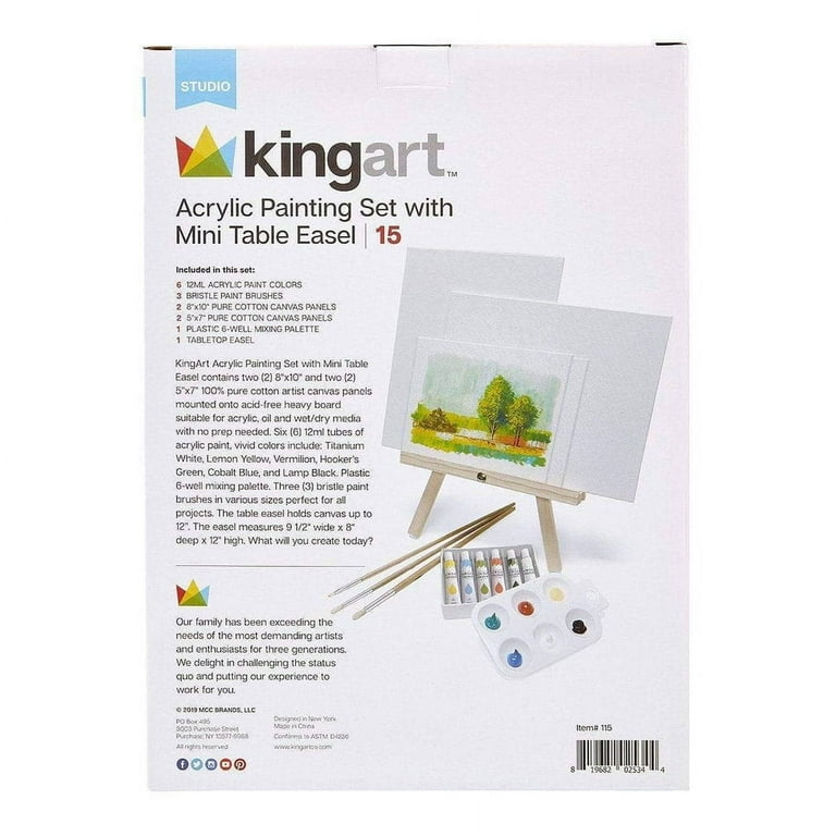 Kingart 15-Piece Studio Acrylic Painting Set with Mini Easel