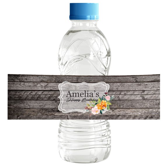 Darling Souvenir Rustic Wood Panel WaterBottleLabels Self Adhesive Birthday PartyWaterBottleLabelFor Birthday Party SuppliesWaterBottleStickers For Birthday- Pack Of 32