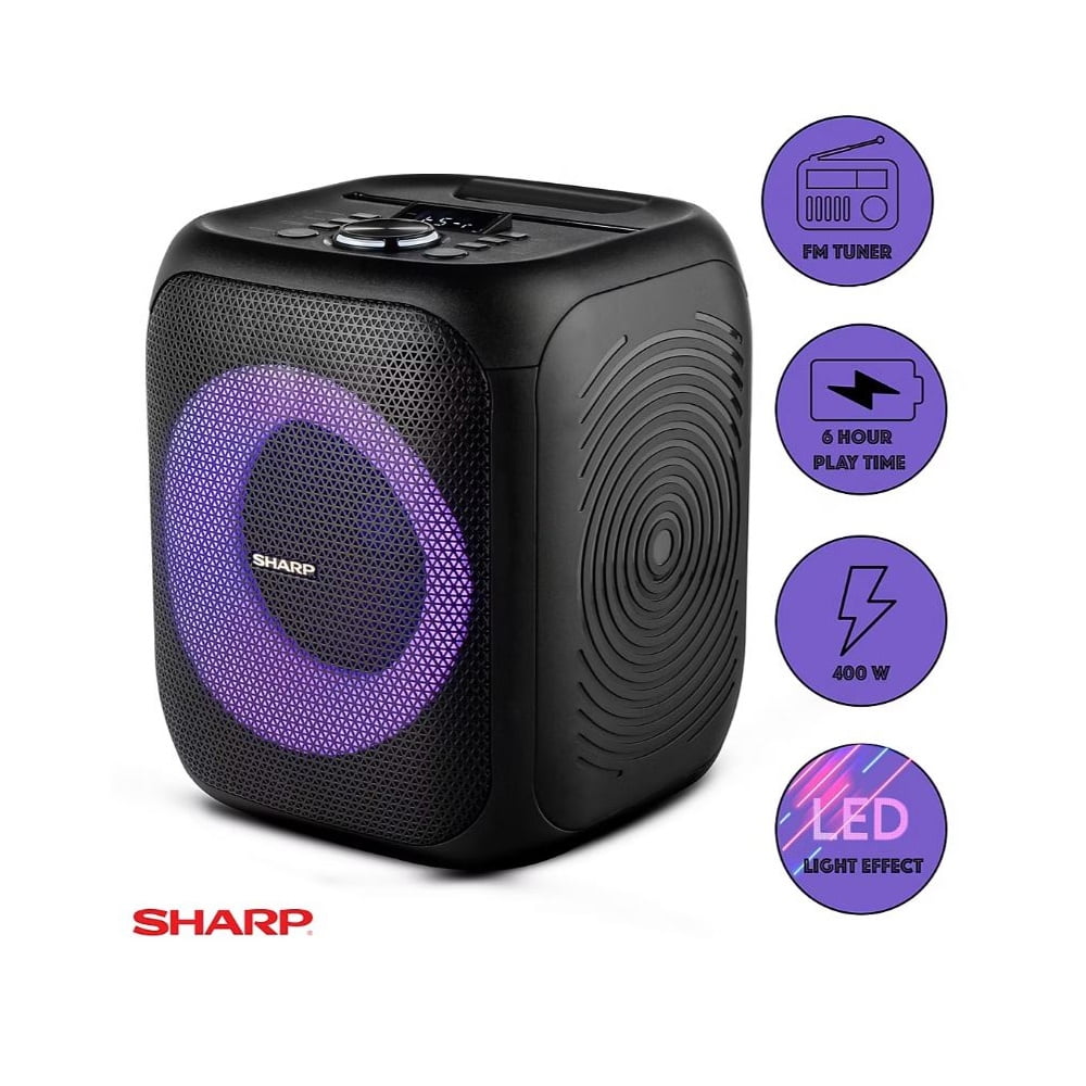 Sharp, 8", Bluetooth, Portable Party Speaker, 400W, Peak Power, 2-Pack, Black, PS-916