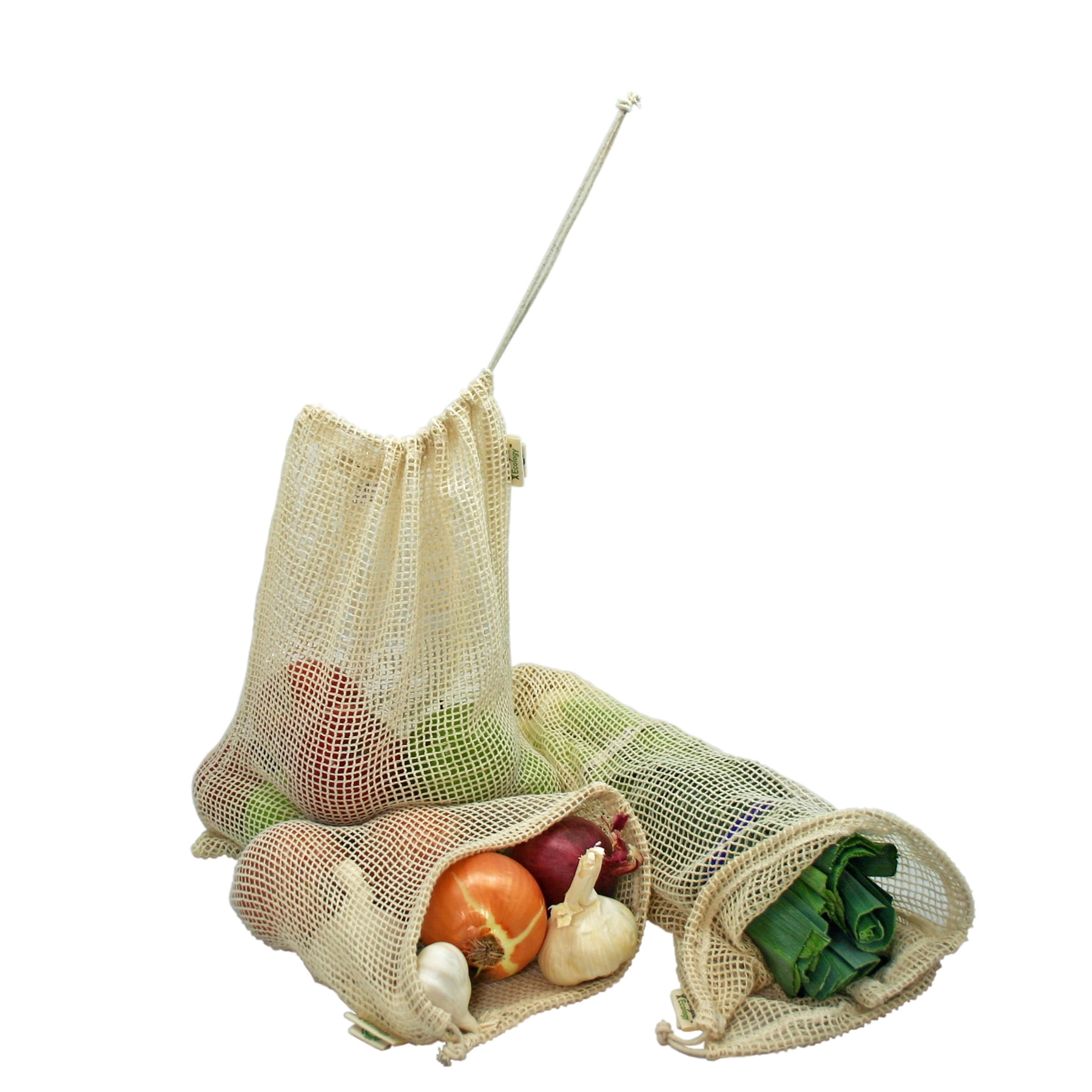 Simple Ecology Organic Cotton Mesh Reusable Grocery Shopping Produce Bags - Set of 10 (2 ea. XL, L, M, S, XS)