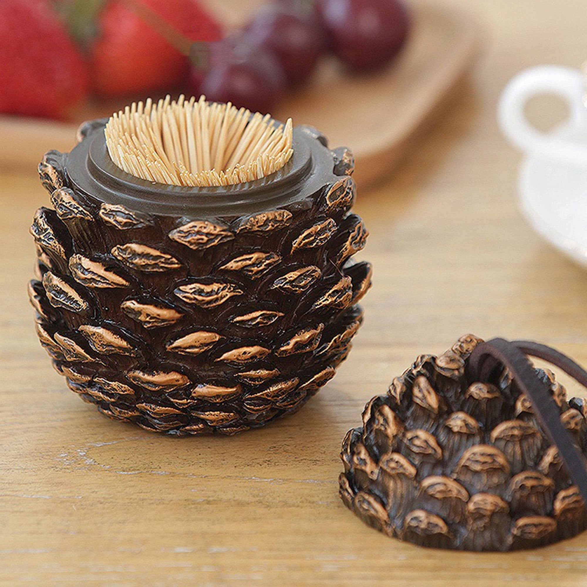 Cute Pinecone Toothpick Dispenser with Lid Cotton Swab Storage Box Toothpick Holder