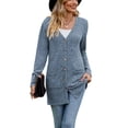 thumbnail image 1 of Diconna Women Fashion V-Neck Cardigan Solid Color Rib Long Sleeve Sweater Button-Down Fall Casual Soft Knit Coat, 1 of 7