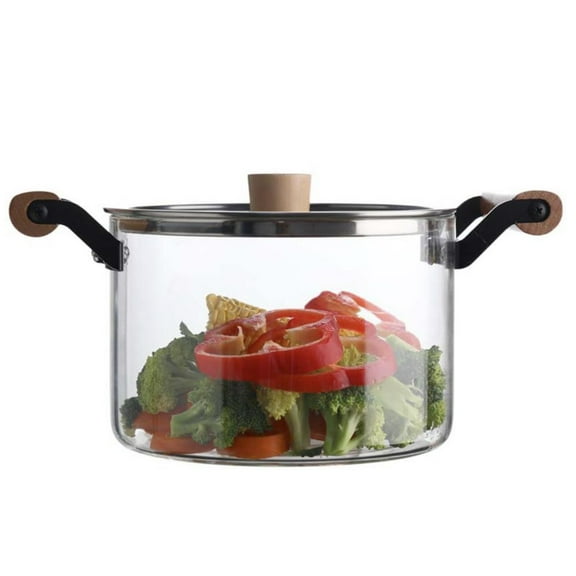 Glass Pots for Cooking,Heatable Clear Stockpot Glass Saucepan with Lid Stovetop Safe Glass Cooking Pot with Wooden Handles for Soup Milk