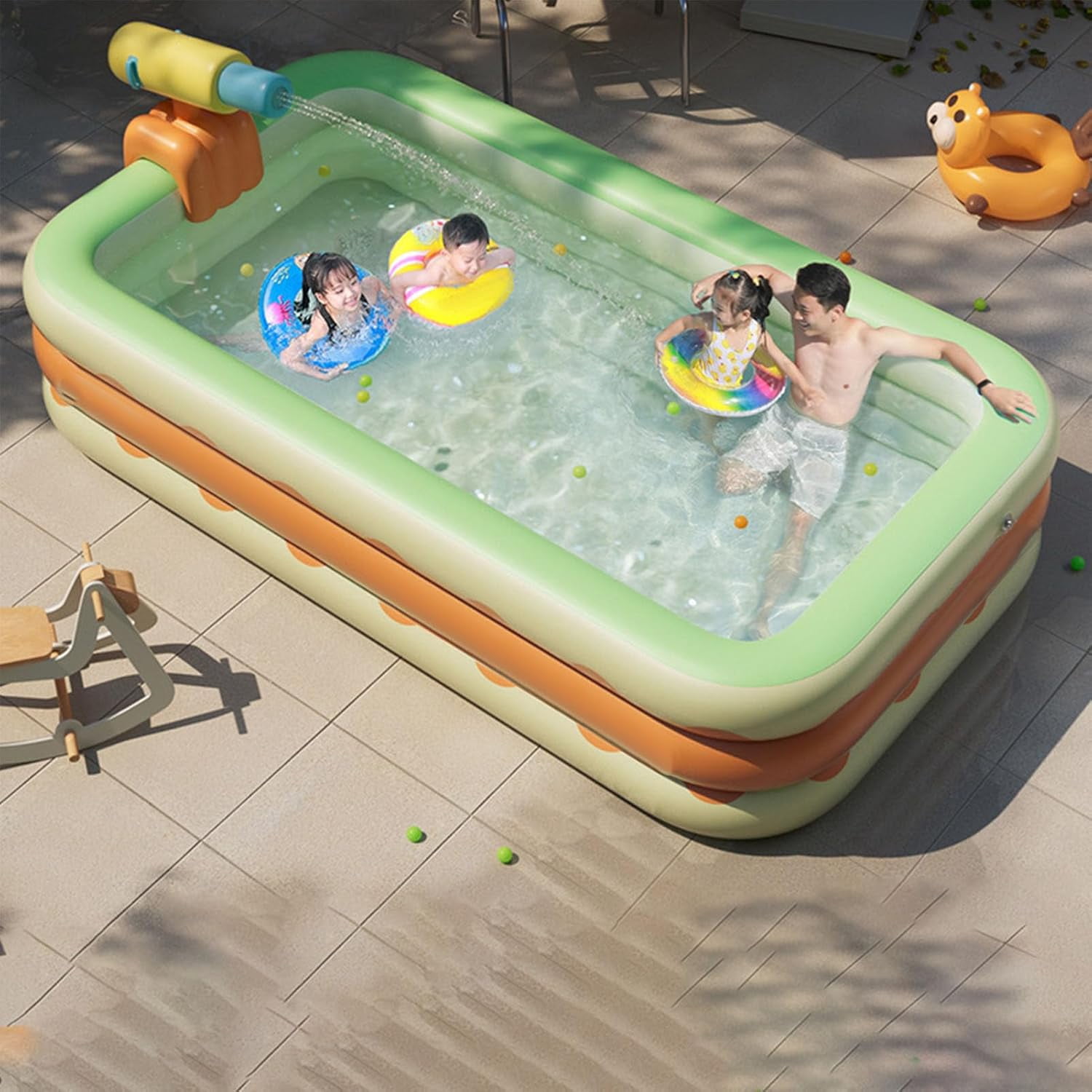 Family Paddling Inflatable Swimming Pool, 1.5M Outdoor Garden Pool for Family, Family Fun Lounge Pool, Rectangular Paddling Pool, PVC Blowing Swimming Pool (#2)