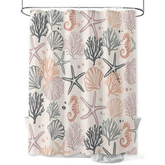 Fsddascl Green Pink Ocean Shower Curtain Set - 72" x 78" Washable Bathtub Curtain with 12 Hooks, Coastal Coral Starfish Seahorse Shell Waterproof Fabric Stall Shower Curtains for Bathroom/Bathtub