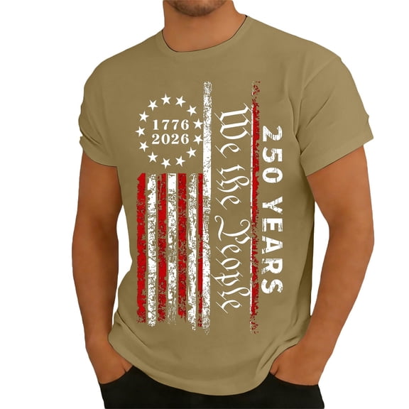 WAYUTE Men's 250th Anniversary USA Shirt National Flag Colors Patriotic Short Sleeve Crew Neck Tee Casual Holiday Independence Day T Shirts