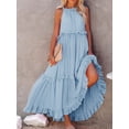 thumbnail image 4 of XCHQRTI Ruffled Pleated Women Dress 2024 Sleeveless Sundress Long Flowy Boho Beach Party Dresses, 4 of 9