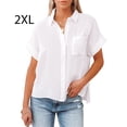 thumbnail image 2 of Sonducket Blusa de manga corta para mujer, camisa con botones y cuello en V para niñas, ropa de moda para oficina y banquete, Top de verano para Prendas para la parte del cuerpo Blanco XXL, 2 of 5