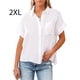 thumbnail image 2 of Sonducket Blusa de manga corta para mujer, camisa con botones y cuello en V para niñas, ropa de moda para oficina y banquete, Top de verano para Prendas para la parte del cuerpo Blanco XXL, 2 of 5