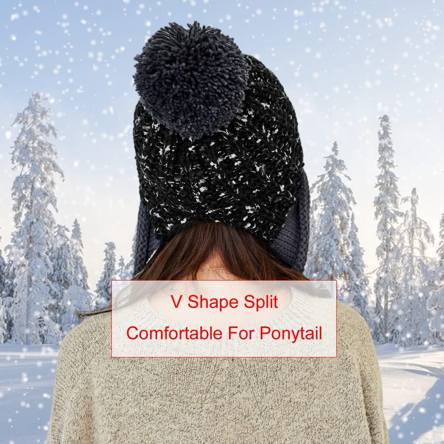 Zhengup Women Winter Peruvian Cover Ears Beanie Hat Ear Flaps Sherpa Ski Snow Hats Knit Fleece Lined 3 Pom Pom