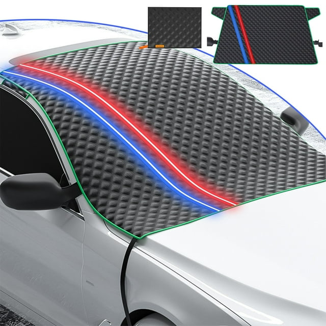 Windshield Cover for Ice and Snow, Car Windshield Snow Cover for Winter Weather, All-Weather Front Window Protector with Reflective Strip for Snow, Frost, Sun, and Rain