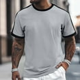 thumbnail image 2 of Men's Casual Loose Fit Striped Color Block T Shirt Comfortable Round Neck Short Sleeve Top Trendy Business Style Soft Breathable Tee Mens T-Shirts Solid Color Sleeve Casual Crew Neck Basic Tees, 2 of 8