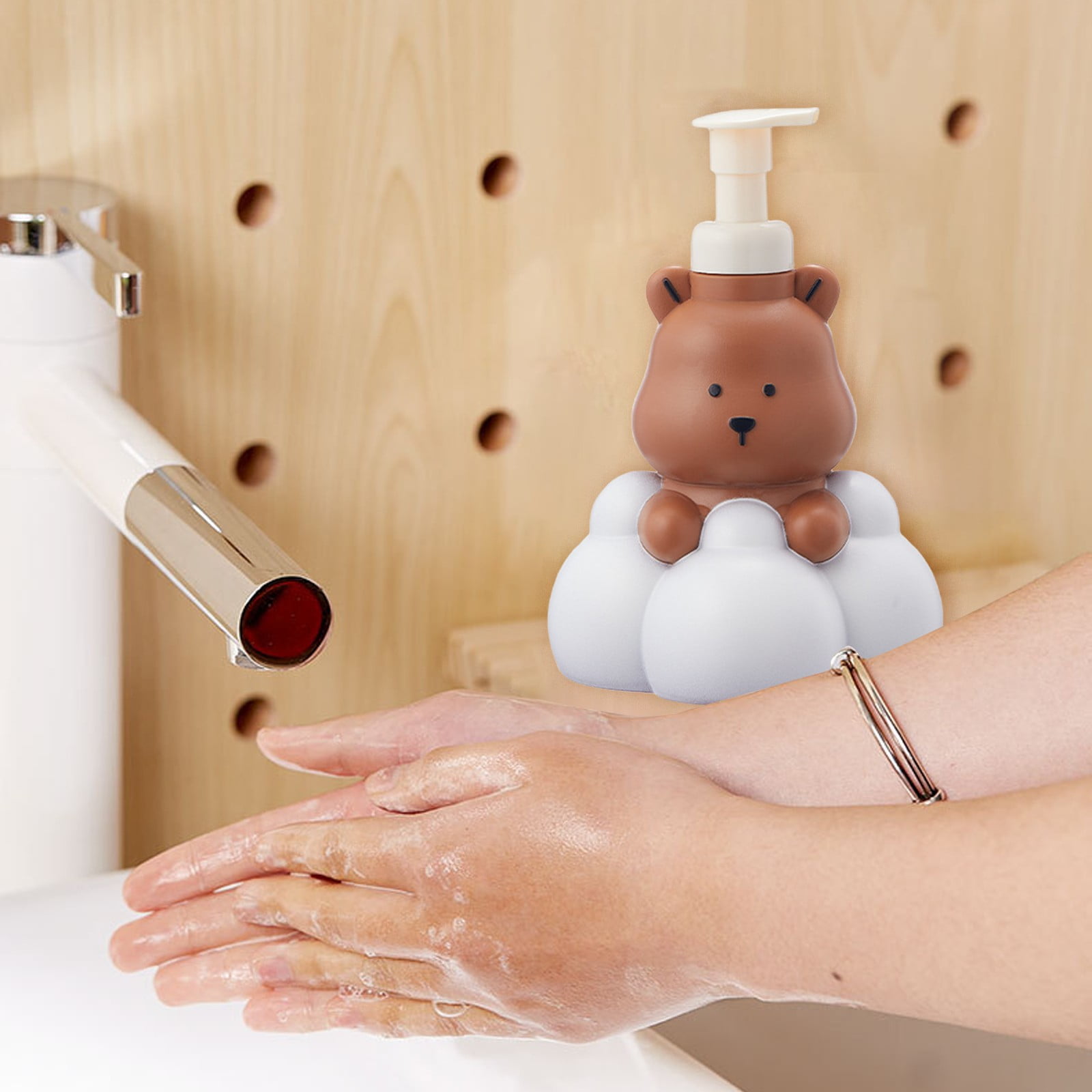 Refillable Pump Bottle Shaped Soap Dispenser for Bathroom Shampoo Liquid Hand Wash Lotion Container Dispenser Pump with Easy Press Brow Design