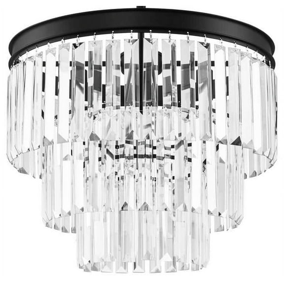 Home Decorators Collection North Falls 5-Light Black Tiered Pendant Light with Crystal Shade