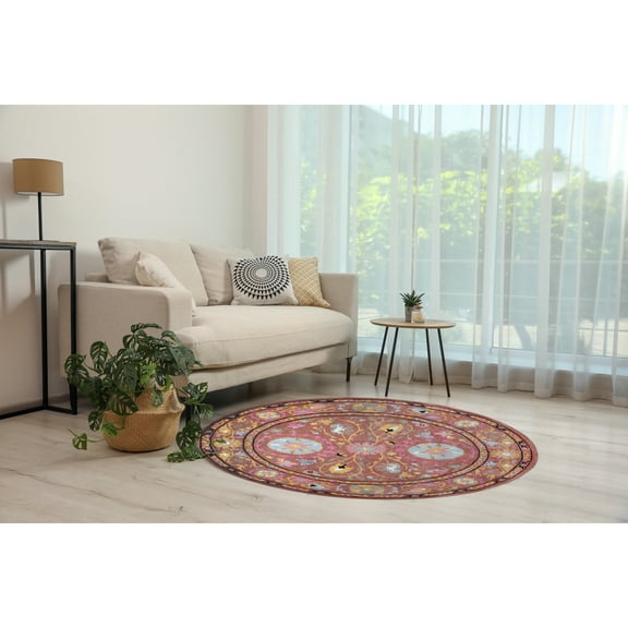 EORC Rust Traditional Floral Suzani Area Rug