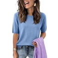 thumbnail image 6 of Resicozy Short Sleeve Sweater for Women Crew Neck Lightweight Pullover Sweater Spring Summer Tops Casual Blouse Basic Clothes Blue XL, 6 of 7