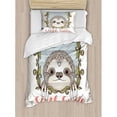 thumbnail image 3 of Sloth Duvet Cover Set Queen Size, Exotic Animal in Floral Frame Sloth Smile Theme with Cute Mammal Portrait, Decorative 3 Piece Bedding Set with 2 Pillow Shams, Olive Green Blue Pink, by Ambesonne, 3 of 3