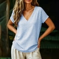 thumbnail image 4 of Achuyrbd Women's Gingham V-Neck T-Shirt, Casual Loose Short Sleeve Plaid Blouse, S-2XL ,Light Blue, 4 of 8