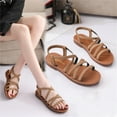 thumbnail image 2 of KIJBLAE Women's Summer Sandals Cross Strap Open Toe Flats Beach Shoes Solid Ladies Sandals Bohemian Shoes Brown 40, 2 of 5
