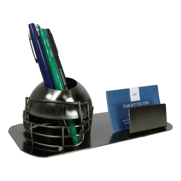Gridiron Football Helmet Stationery Pen And Business Card Holder Metal Figurine