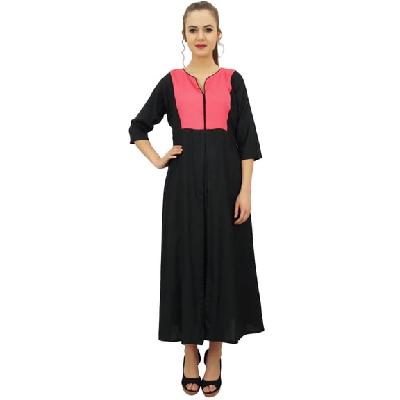 Bimba Women's Designer Black A-Line Kurta Kurti Indian Party Wear With Scarf-8