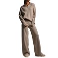 thumbnail image 2 of Pantalones superiores de manga larga para mujer, conjuntos de salón de 2 piezas con cuello vuelto, traje de vacaciones, 2 of 6