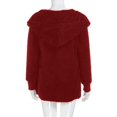 thumbnail image 5 of Women Hooded Cardigan Fuzzy Jacket Winter Open Front Fleece Coat Outwear with Pockets Red 3XL, 5 of 7