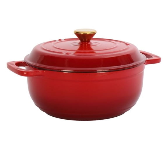 Cast Iron Dutch Oven 7.5QT, Enamel Pot with Lids & Silicone Gloves - Gradient Red, Heavy Duty Cooking Pot for Stews, Soups, Braising, Family Size 7-8 People