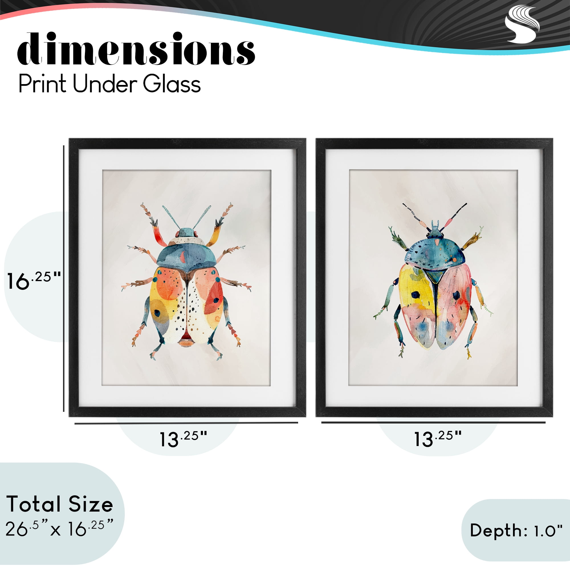 Stupell Industries Colorful Boho Beetles 2 Piece Black Framed Print Under Glass Set, design by Kim Allen