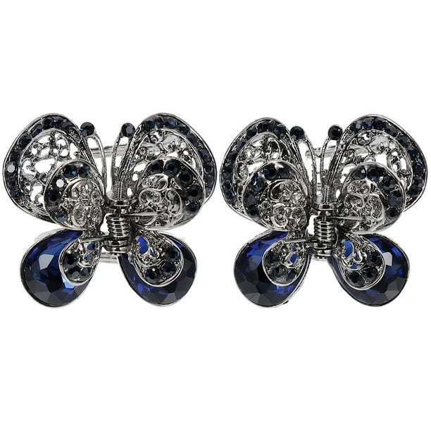 2 horquillas con forma de mariposa y diamantes de imitación para el pelo, accesorios para el pelo de cristal.