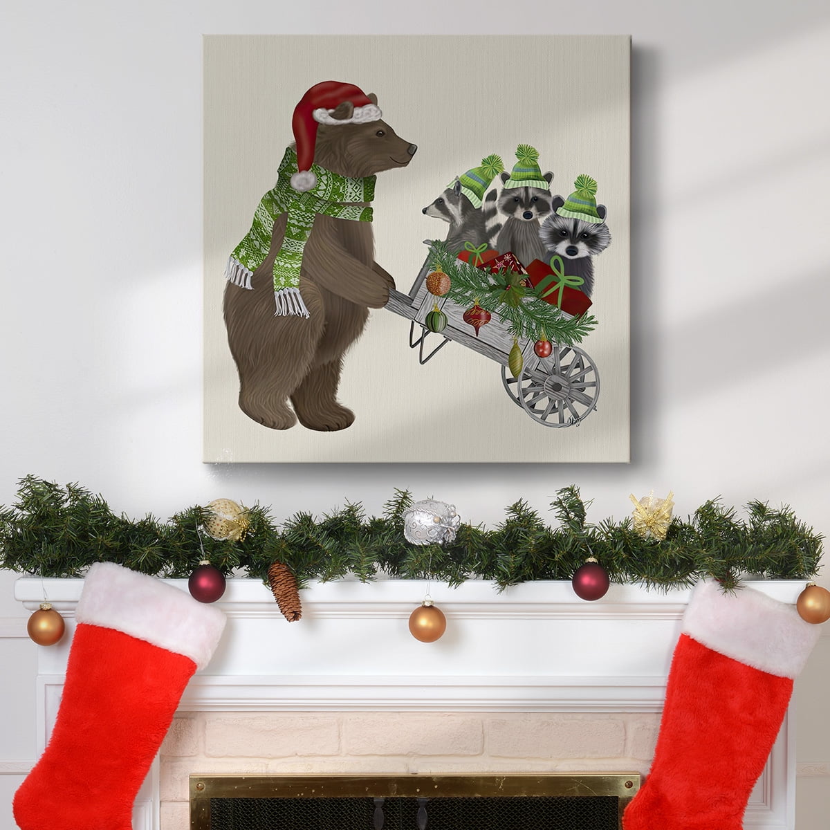Bear and Christmas Wheelbarrow- Gallery Wrapped Canvas