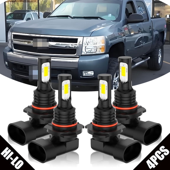 For Chevy Silverado 1500 2003 2004 2005 2006 2007 Combo 4pcs 9005 9006 LED Headlight Bulbs Kit High/Low Beam 6000K 8000LM White Canbus  Plug-N-Play Halogen Replacement Over 50,000 Hours Lifetime
