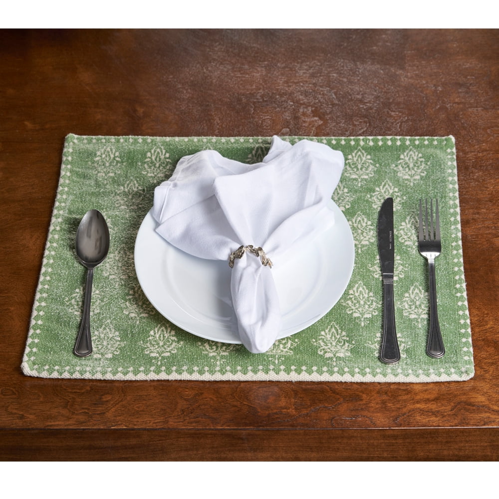 Ox Bay Khloe Set of 4 Cotton Placemats, Green Damask