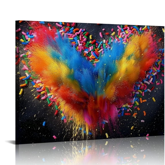 JRXY Multi Color Heart Shape Prints, Abstract Romantic Themed Canvas Wall Art, Abstract Wall Art, Romantic Prints For Valentine Day, Contemporary Picture for Wall Decor, Wall Hang, Decor 20x16in