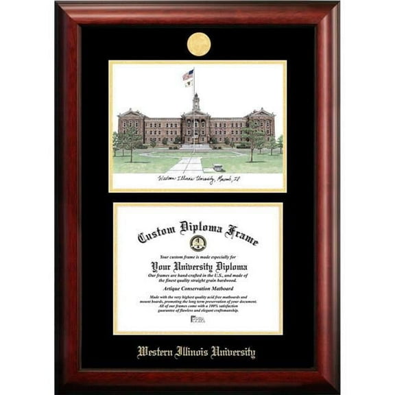 Campus Images IL978LGED-1185 11 x 8.5 in. Western Illinois University Gold Embossed Diploma Frame with Lithograph - Satin Mahogany