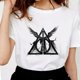 thumbnail image 3 of Camiseta de tres hermanos de cuento de reliquias de la muerte para mujer, camisetas blancas informales suaves, divertidas, envío directo, 3 of 5