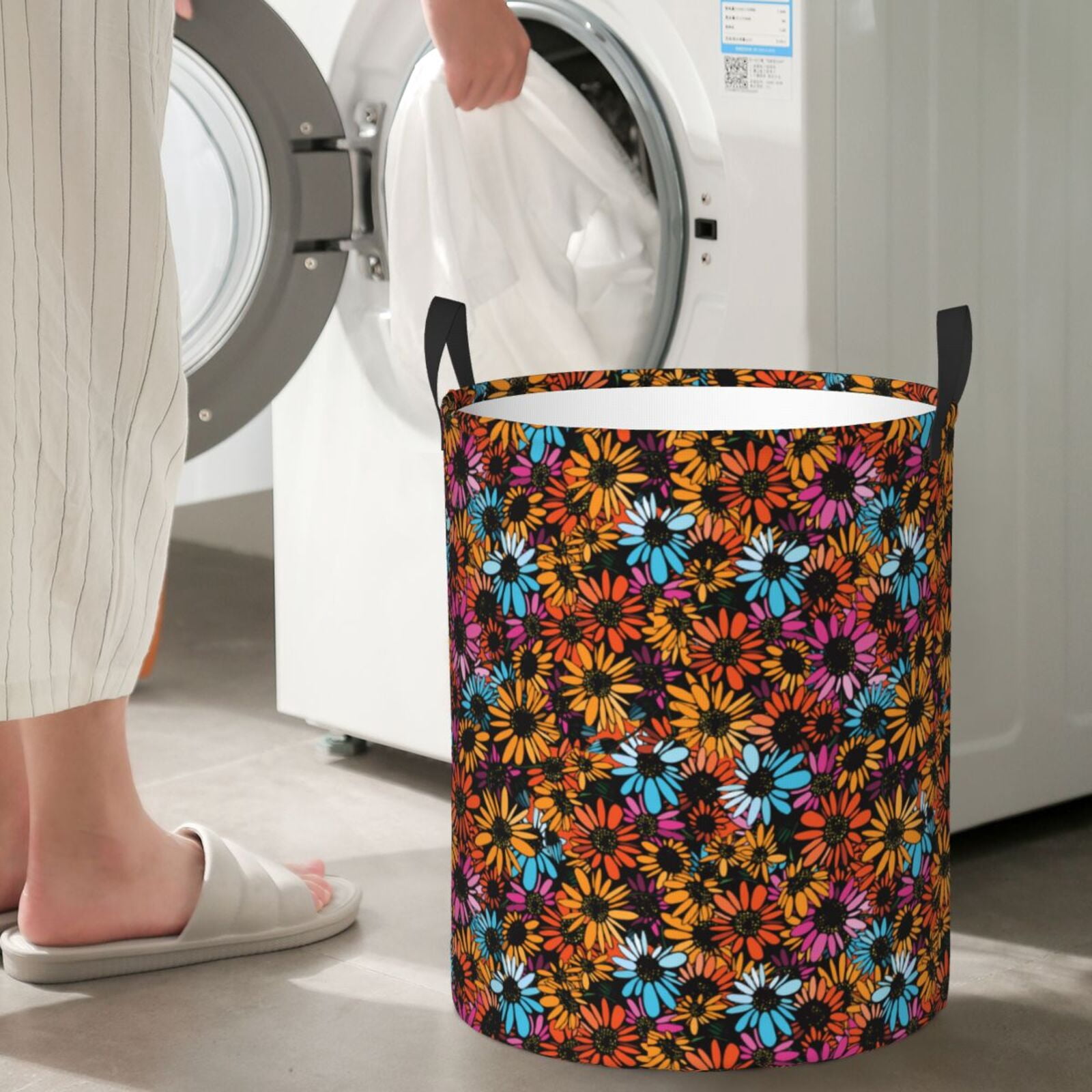 Large Laundry Basket with Handles - Colorful Daisies Flowers A Kids Baby Dirty Clothes Laundry Hamper for Bedroom Aesthetic